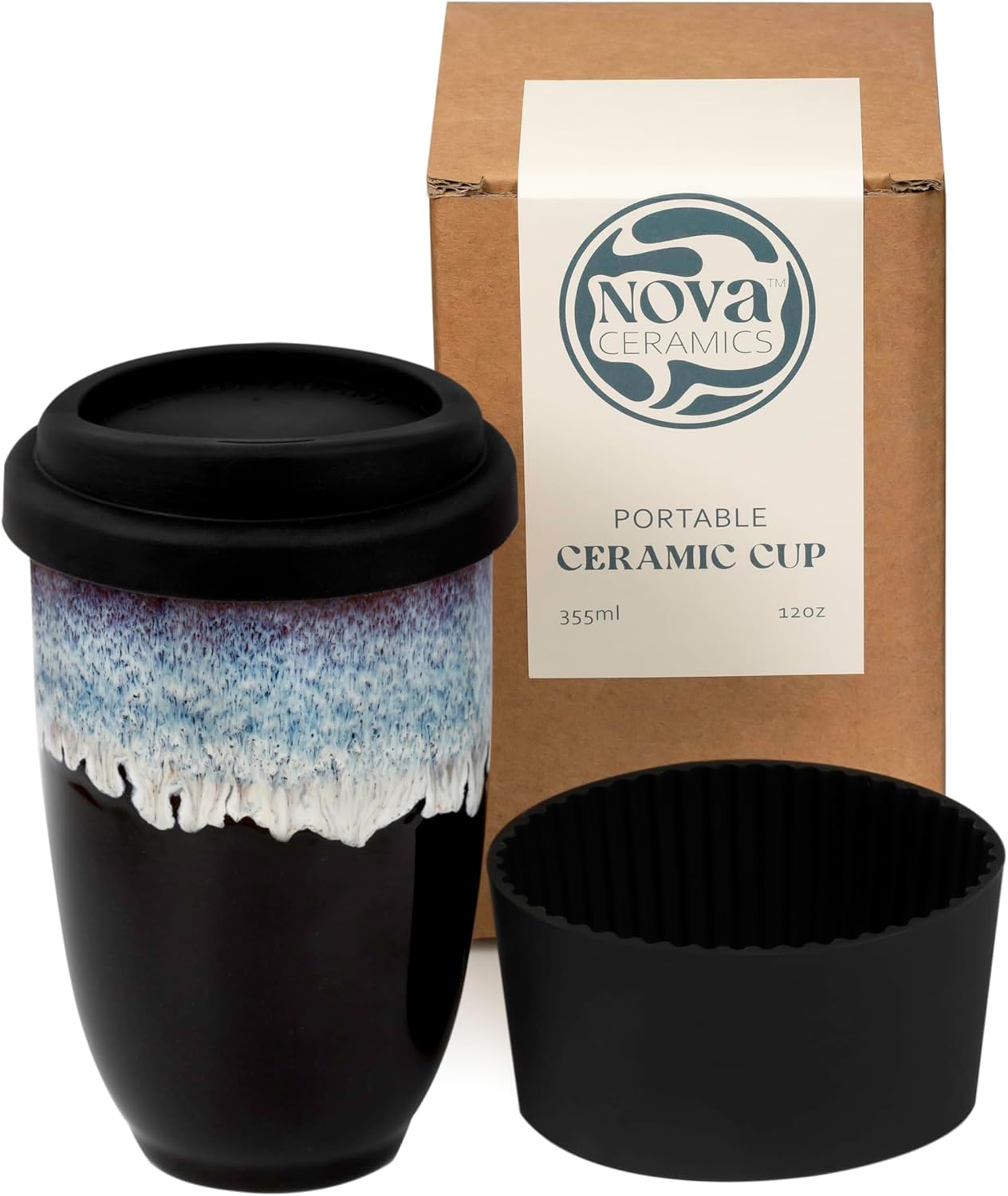Coffee Travel Mug – Cup Holder Friendly Travel Mug– Microwave & Dishwasher Safe White & Purple Tumbler - Coffee Mug Fits In Cup Holder – 12oz – Astral Bloom