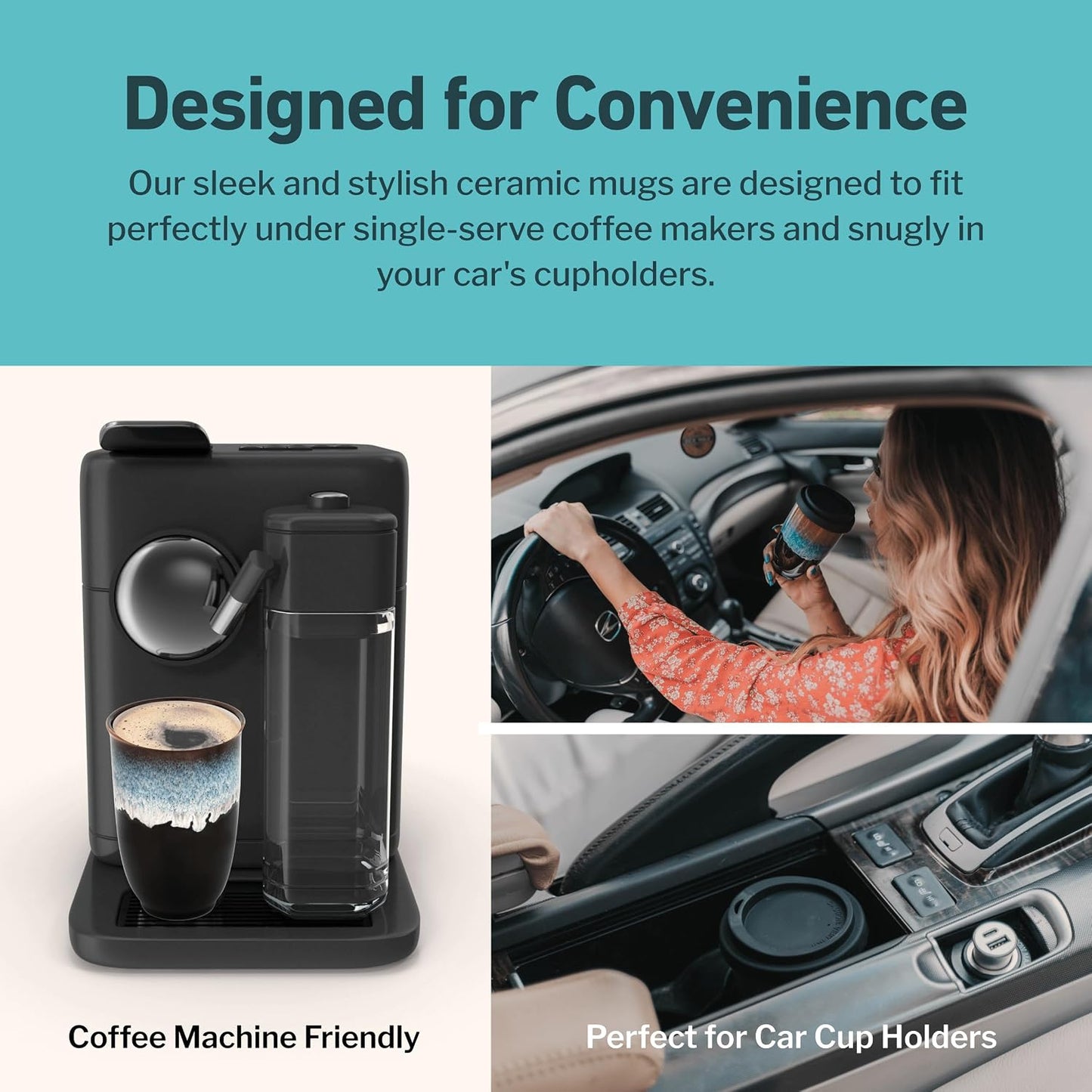 Coffee Travel Mug – Cup Holder Friendly Travel Mug– Microwave & Dishwasher Safe White & Purple Tumbler - Coffee Mug Fits In Cup Holder – 12oz – Astral Bloom