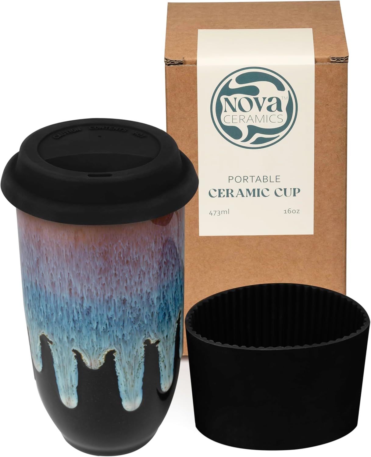 Coffee Travel Mug – Cup Holder Friendly Travel Mug– Microwave & Dishwasher Safe White & Purple Tumbler - Coffee Mug Fits In Cup Holder – 12oz – Astral Bloom