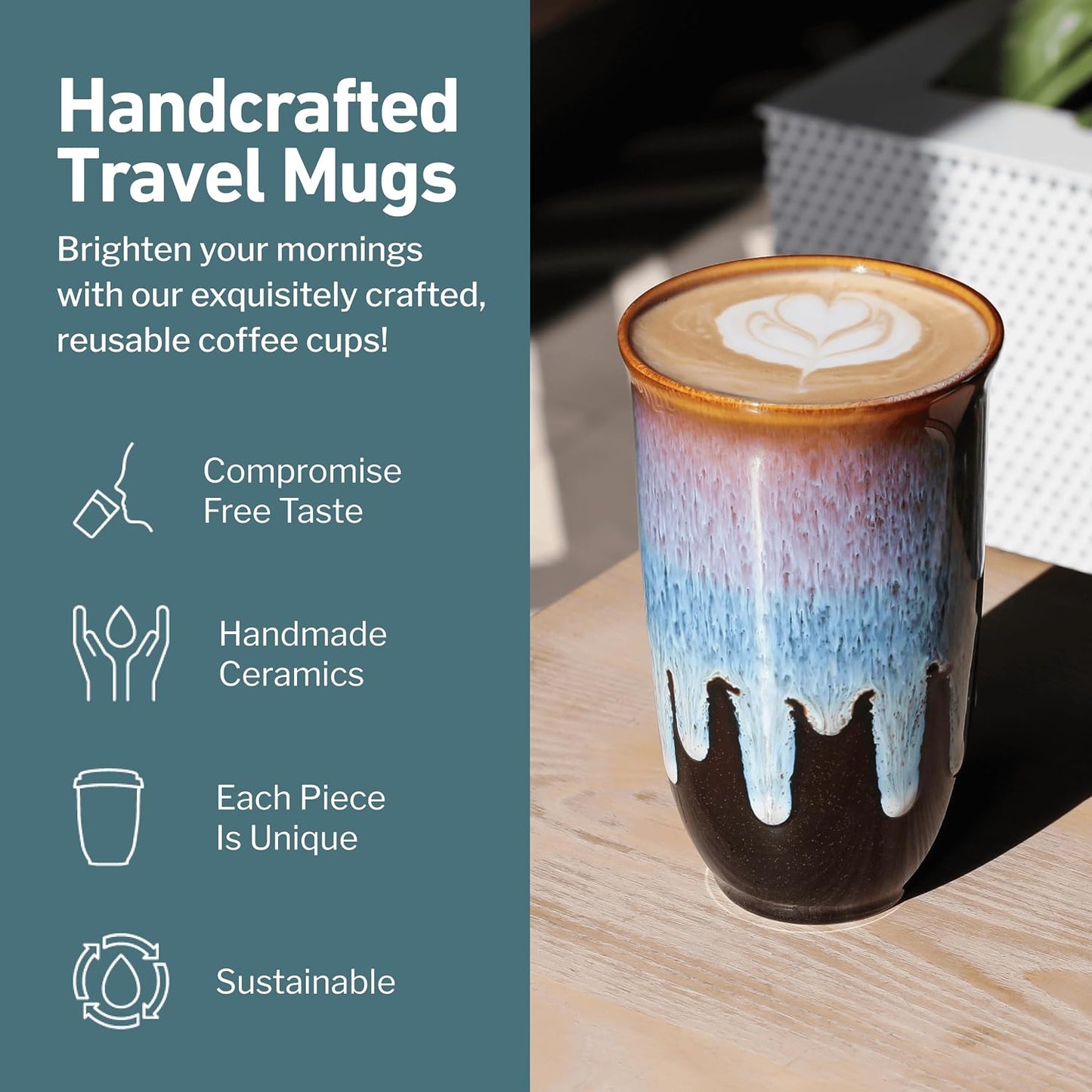 Coffee Travel Mug – Cup Holder Friendly Travel Mug– Microwave & Dishwasher Safe White & Purple Tumbler - Coffee Mug Fits In Cup Holder – 12oz – Astral Bloom