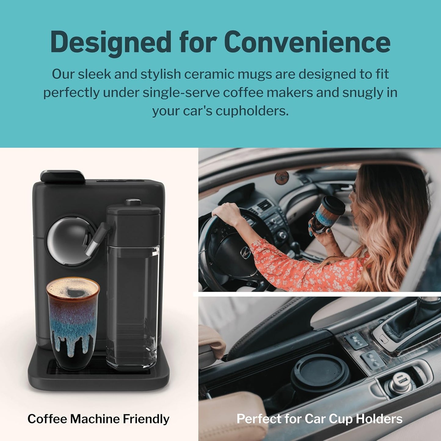 Coffee Travel Mug – Cup Holder Friendly Travel Mug– Microwave & Dishwasher Safe White & Purple Tumbler - Coffee Mug Fits In Cup Holder – 12oz – Astral Bloom