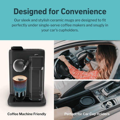 Coffee Travel Mug – Cup Holder Friendly Travel Mug– Microwave & Dishwasher Safe White & Purple Tumbler - Coffee Mug Fits In Cup Holder – 12oz – Astral Bloom