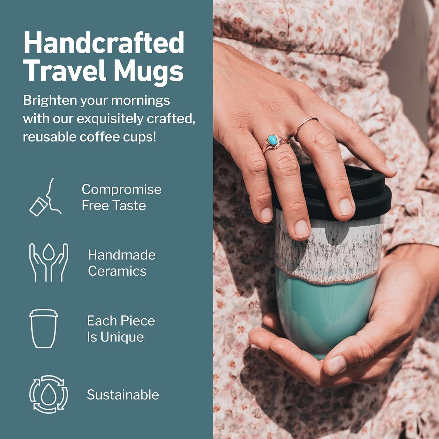 Coffee Travel Mug – Cup Holder Friendly Travel Mug– Microwave & Dishwasher Safe White & Purple Tumbler - Coffee Mug Fits In Cup Holder – 12oz – Astral Bloom