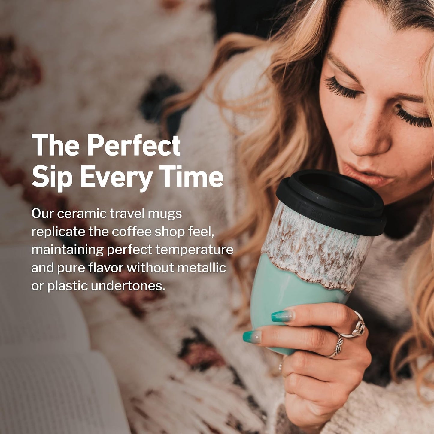 Coffee Travel Mug – Cup Holder Friendly Travel Mug– Microwave & Dishwasher Safe White & Purple Tumbler - Coffee Mug Fits In Cup Holder – 12oz – Astral Bloom