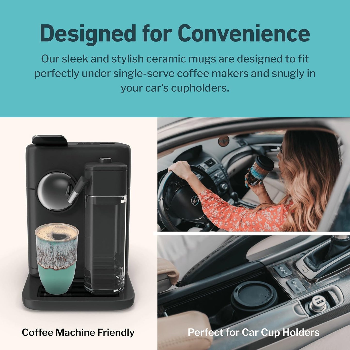 Coffee Travel Mug – Cup Holder Friendly Travel Mug– Microwave & Dishwasher Safe White & Purple Tumbler - Coffee Mug Fits In Cup Holder – 12oz – Astral Bloom