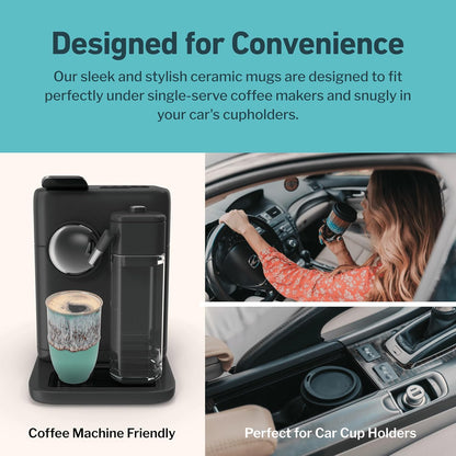 Coffee Travel Mug – Cup Holder Friendly Travel Mug– Microwave & Dishwasher Safe White & Purple Tumbler - Coffee Mug Fits In Cup Holder – 12oz – Astral Bloom