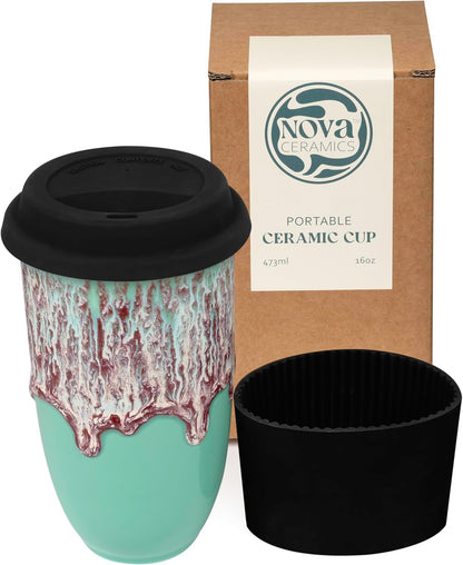 Coffee Travel Mug – Cup Holder Friendly Travel Mug– Microwave & Dishwasher Safe White & Purple Tumbler - Coffee Mug Fits In Cup Holder – 12oz – Astral Bloom