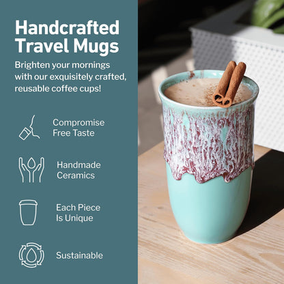 Coffee Travel Mug – Cup Holder Friendly Travel Mug– Microwave & Dishwasher Safe White & Purple Tumbler - Coffee Mug Fits In Cup Holder – 12oz – Astral Bloom