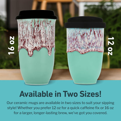 Coffee Travel Mug – Cup Holder Friendly Travel Mug– Microwave & Dishwasher Safe White & Purple Tumbler - Coffee Mug Fits In Cup Holder – 12oz – Astral Bloom