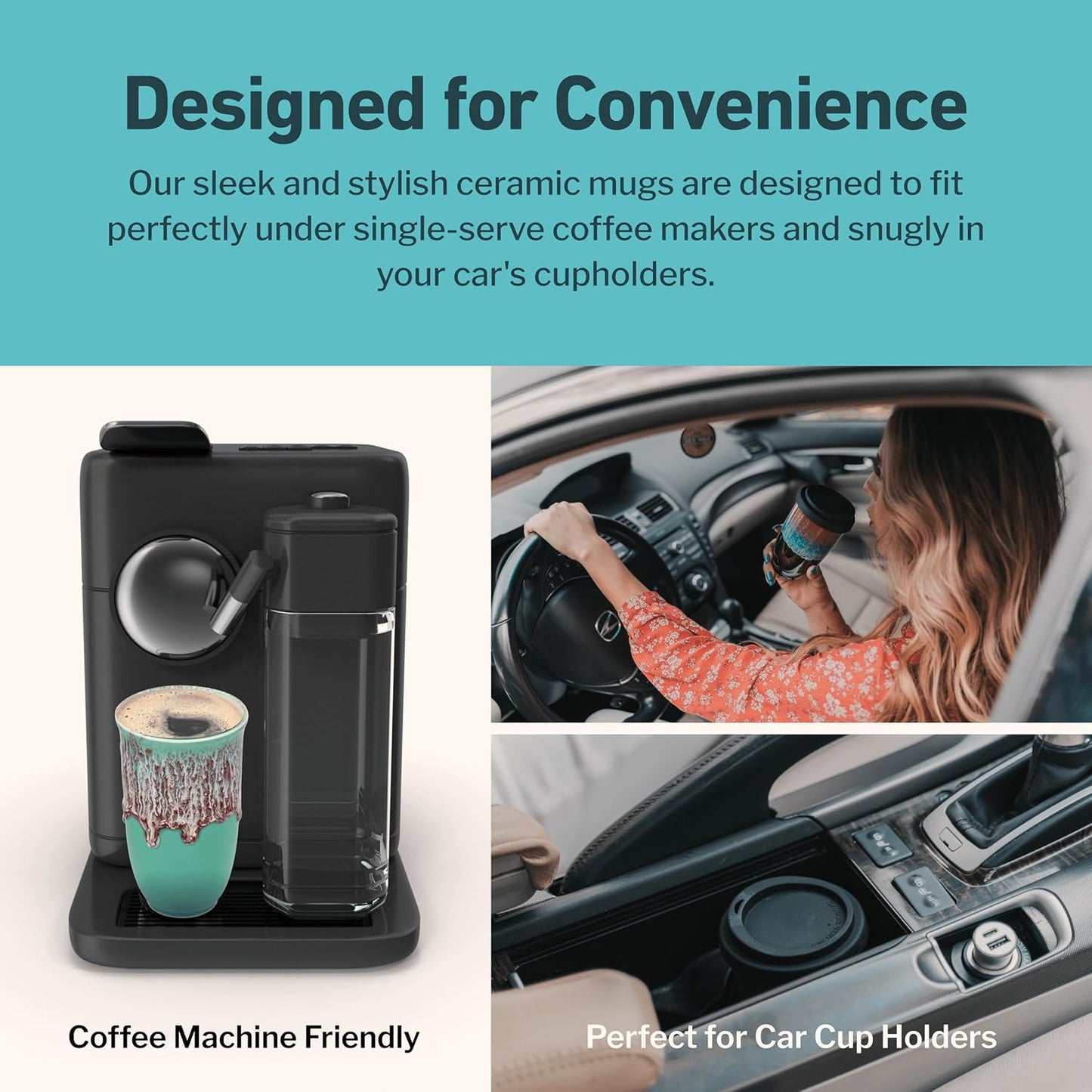 Coffee Travel Mug – Cup Holder Friendly Travel Mug– Microwave & Dishwasher Safe White & Purple Tumbler - Coffee Mug Fits In Cup Holder – 12oz – Astral Bloom