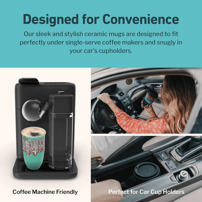 Coffee Travel Mug – Cup Holder Friendly Travel Mug– Microwave & Dishwasher Safe White & Purple Tumbler - Coffee Mug Fits In Cup Holder – 12oz – Astral Bloom