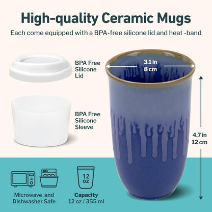 Coffee Travel Mug – Cup Holder Friendly Travel Mug– Microwave & Dishwasher Safe White & Purple Tumbler - Coffee Mug Fits In Cup Holder – 12oz – Astral Bloom