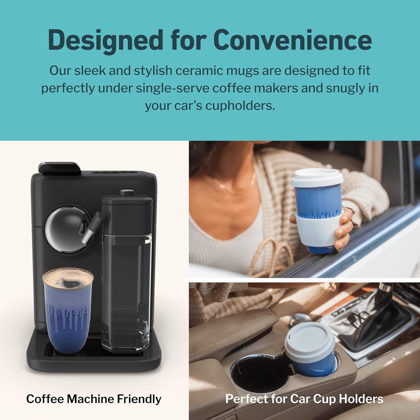 Coffee Travel Mug – Cup Holder Friendly Travel Mug– Microwave & Dishwasher Safe White & Purple Tumbler - Coffee Mug Fits In Cup Holder – 12oz – Astral Bloom