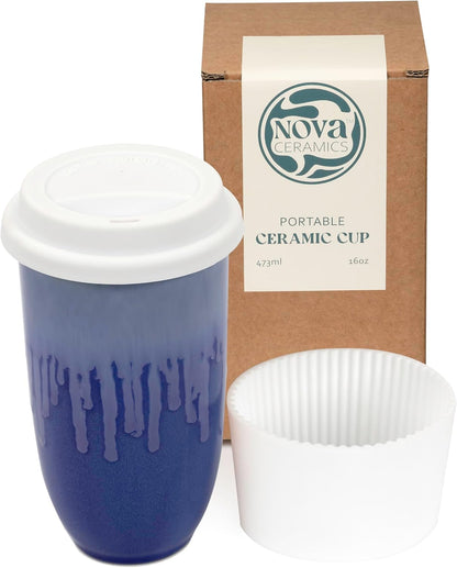 Coffee Travel Mug – Cup Holder Friendly Travel Mug– Microwave & Dishwasher Safe White & Purple Tumbler - Coffee Mug Fits In Cup Holder – 12oz – Astral Bloom