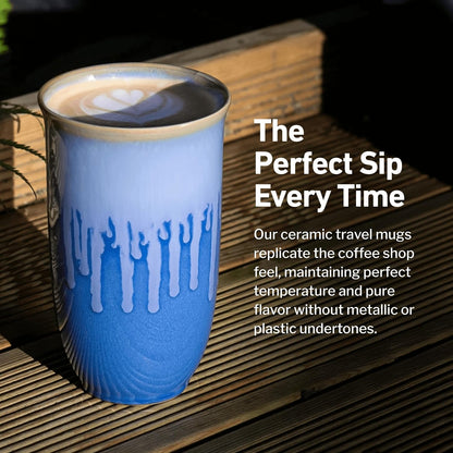Coffee Travel Mug – Cup Holder Friendly Travel Mug– Microwave & Dishwasher Safe White & Purple Tumbler - Coffee Mug Fits In Cup Holder – 12oz – Astral Bloom
