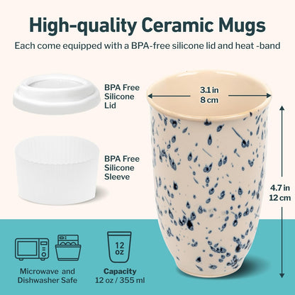 Coffee Travel Mug – Cup Holder Friendly Travel Mug– Microwave & Dishwasher Safe White & Purple Tumbler - Coffee Mug Fits In Cup Holder – 12oz – Astral Bloom