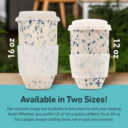 Coffee Travel Mug – Cup Holder Friendly Travel Mug– Microwave & Dishwasher Safe White & Purple Tumbler - Coffee Mug Fits In Cup Holder – 12oz – Astral Bloom