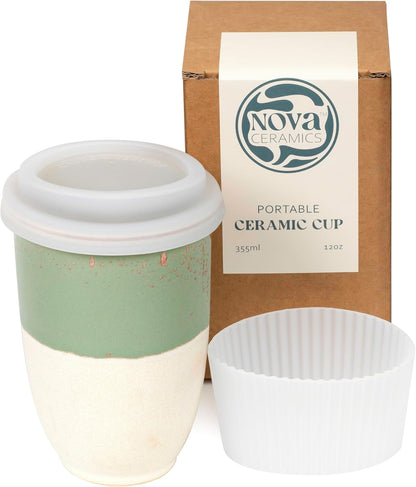 Coffee Travel Mug – Cup Holder Friendly Travel Mug– Microwave & Dishwasher Safe White & Purple Tumbler - Coffee Mug Fits In Cup Holder – 12oz – Astral Bloom