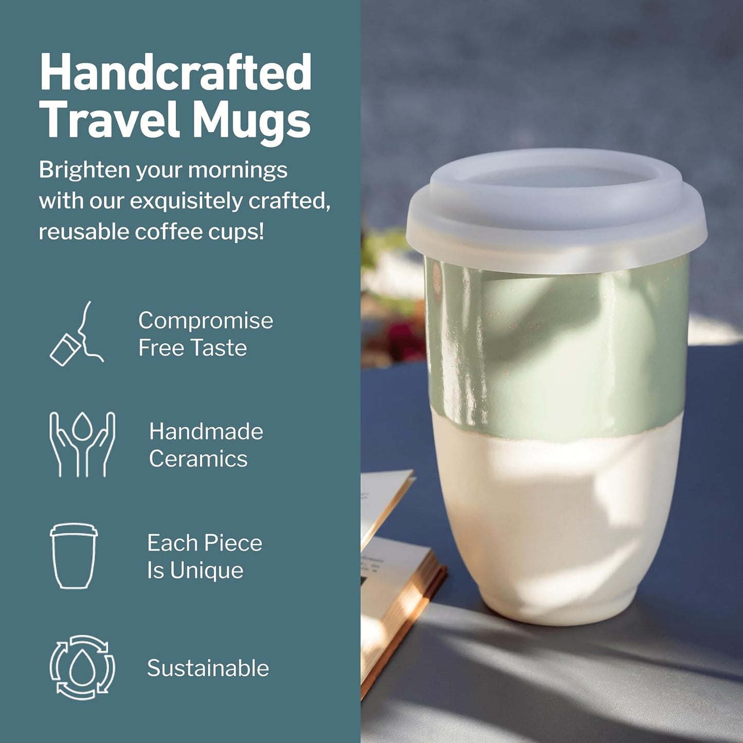 Coffee Travel Mug – Cup Holder Friendly Travel Mug– Microwave & Dishwasher Safe White & Purple Tumbler - Coffee Mug Fits In Cup Holder – 12oz – Astral Bloom