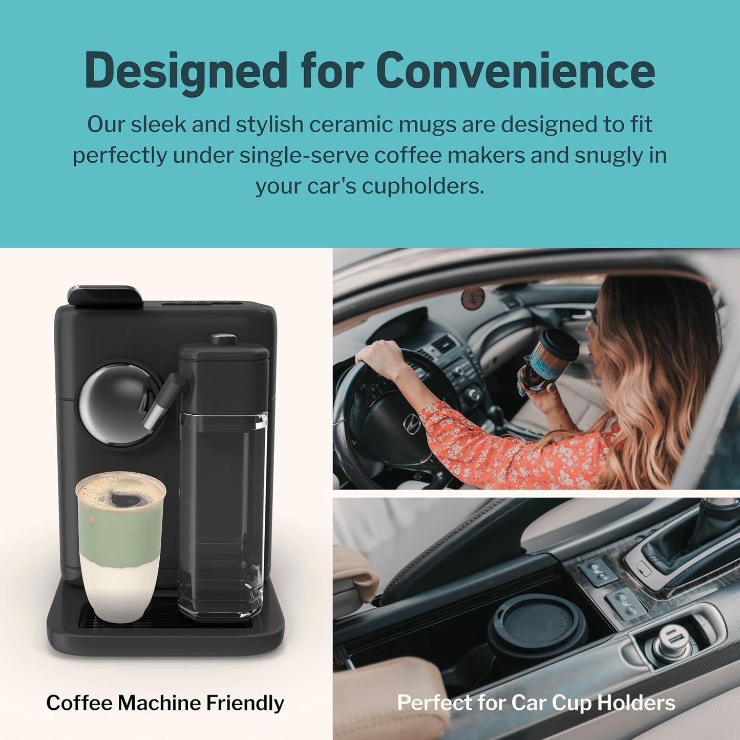 Coffee Travel Mug – Cup Holder Friendly Travel Mug– Microwave & Dishwasher Safe White & Purple Tumbler - Coffee Mug Fits In Cup Holder – 12oz – Astral Bloom