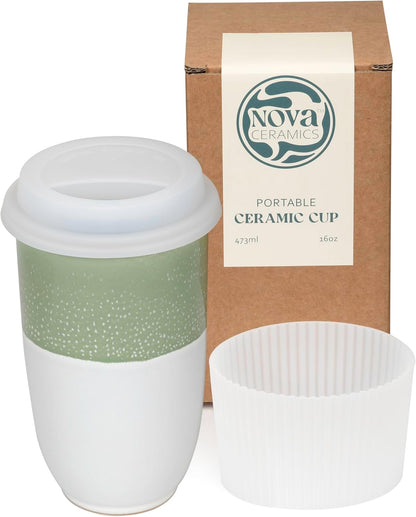 Coffee Travel Mug – Cup Holder Friendly Travel Mug– Microwave & Dishwasher Safe White & Purple Tumbler - Coffee Mug Fits In Cup Holder – 12oz – Astral Bloom
