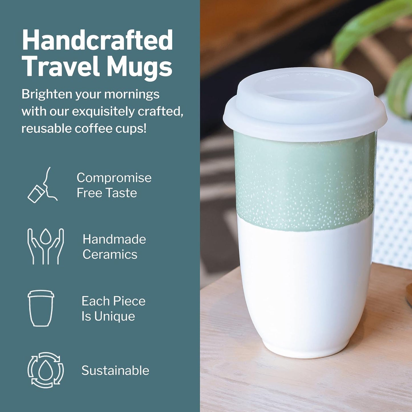Coffee Travel Mug – Cup Holder Friendly Travel Mug– Microwave & Dishwasher Safe White & Purple Tumbler - Coffee Mug Fits In Cup Holder – 12oz – Astral Bloom