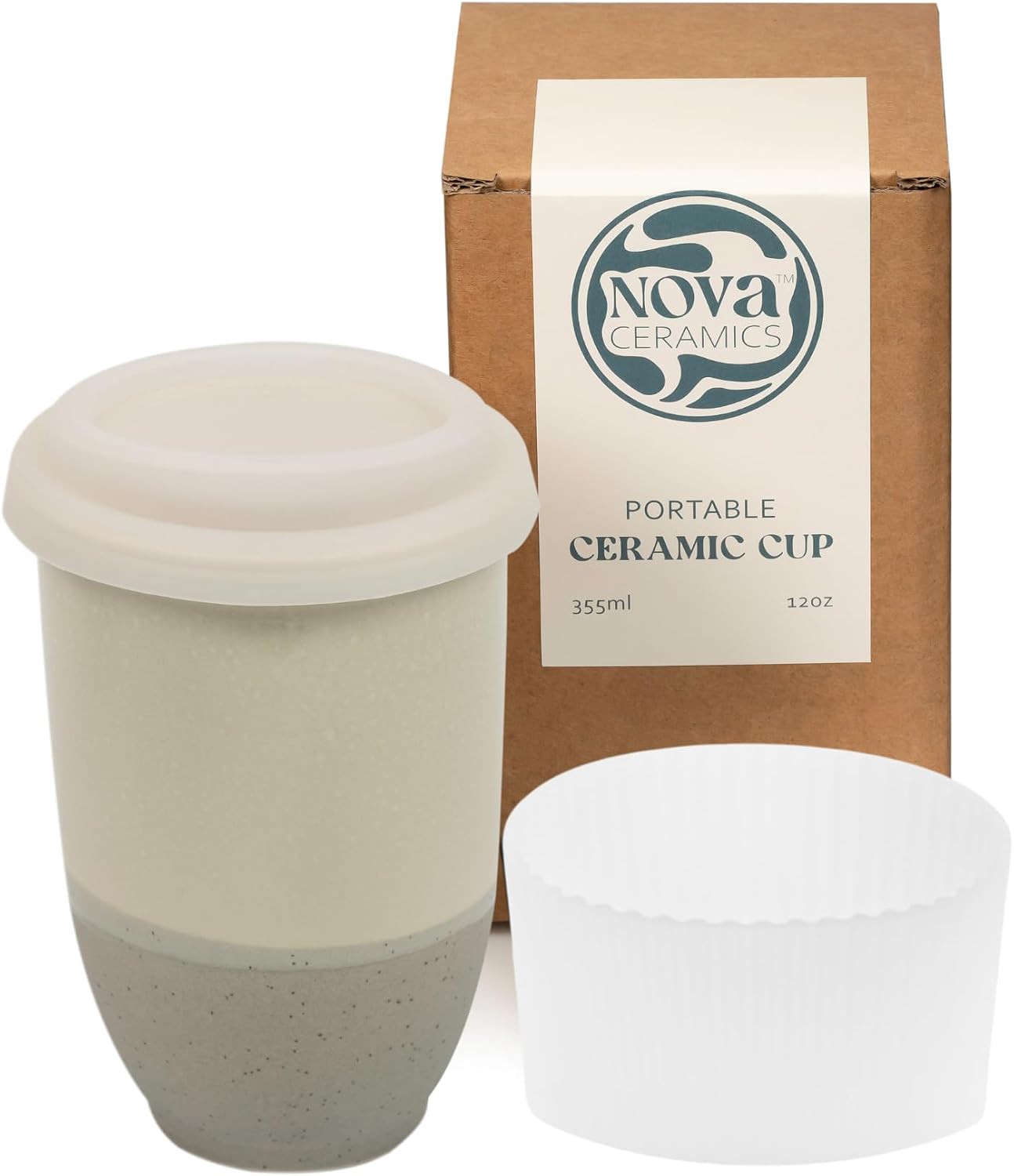Coffee Travel Mug – Cup Holder Friendly Travel Mug– Microwave & Dishwasher Safe White & Purple Tumbler - Coffee Mug Fits In Cup Holder – 12oz – Astral Bloom