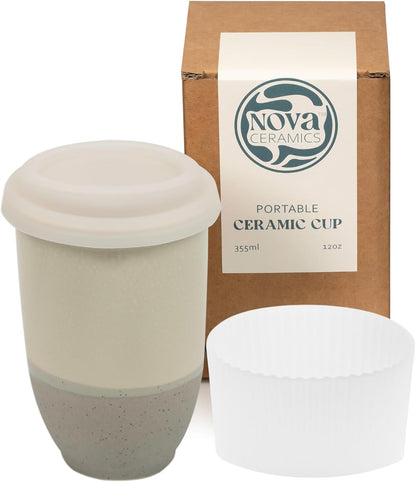 Coffee Travel Mug – Cup Holder Friendly Travel Mug– Microwave & Dishwasher Safe White & Purple Tumbler - Coffee Mug Fits In Cup Holder – 12oz – Astral Bloom