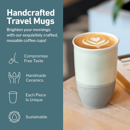 Coffee Travel Mug – Cup Holder Friendly Travel Mug– Microwave & Dishwasher Safe White & Purple Tumbler - Coffee Mug Fits In Cup Holder – 12oz – Astral Bloom