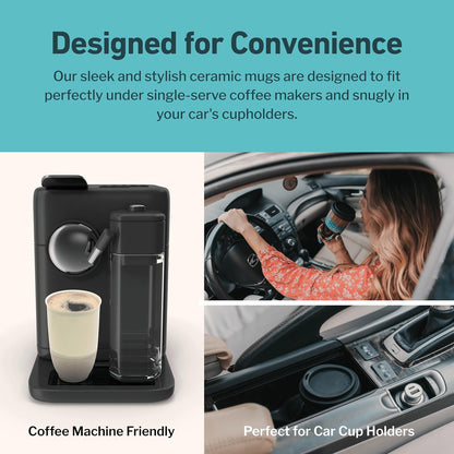 Coffee Travel Mug – Cup Holder Friendly Travel Mug– Microwave & Dishwasher Safe White & Purple Tumbler - Coffee Mug Fits In Cup Holder – 12oz – Astral Bloom