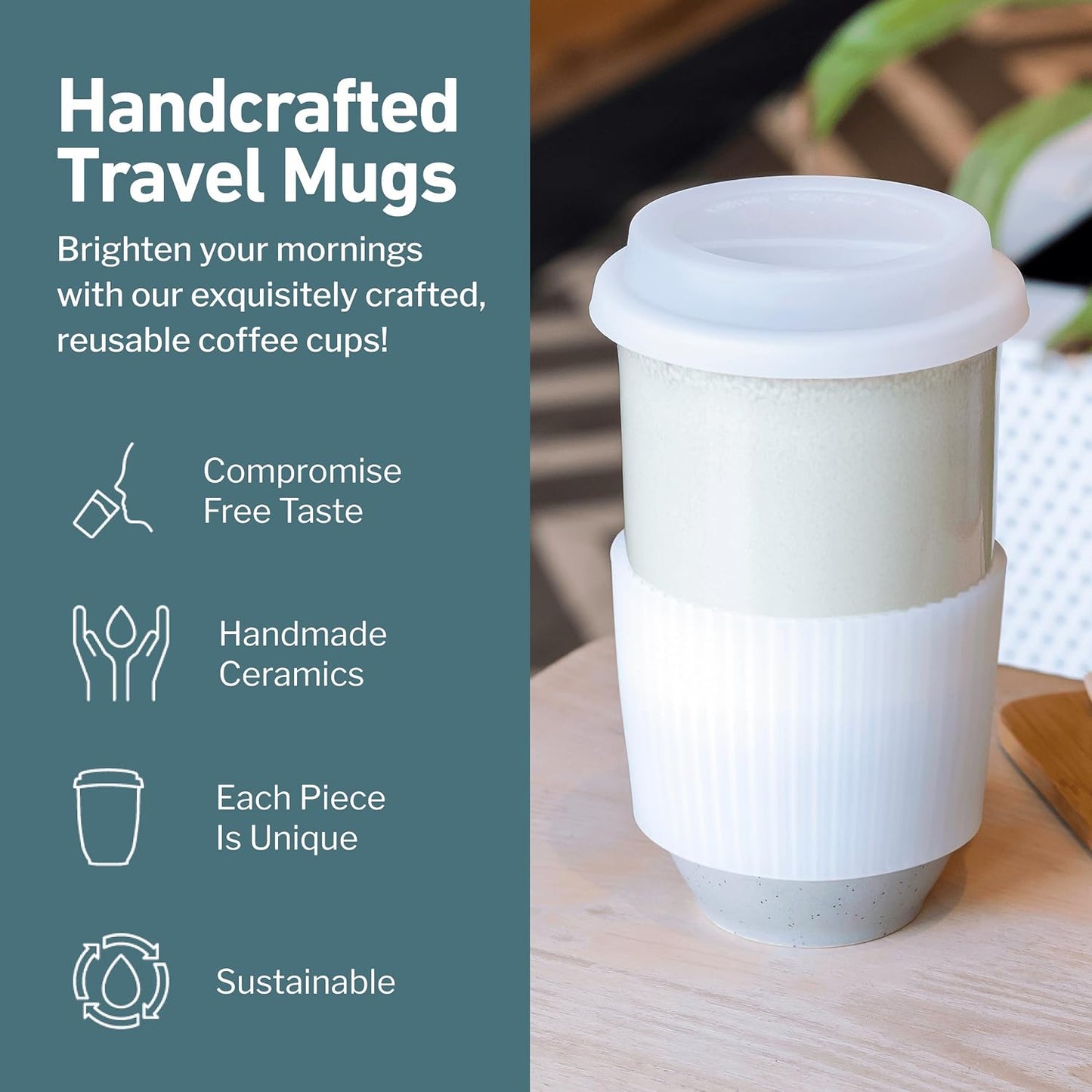 Coffee Travel Mug – Cup Holder Friendly Travel Mug– Microwave & Dishwasher Safe White & Purple Tumbler - Coffee Mug Fits In Cup Holder – 12oz – Astral Bloom