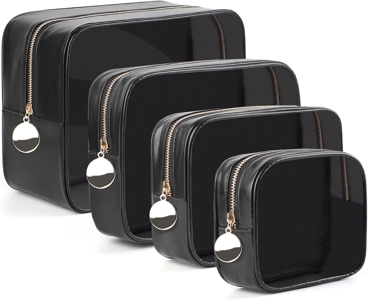 4PCS Clear Makeup Bag Set, Waterproof TPU Purse Organizer Pouches, TSA Approved Toiletry Bag, Diaper Bag Organizer Pouch, Travel Organizer Bags for Women and Kids