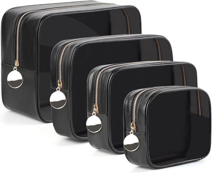 4PCS Clear Makeup Bag Set, Waterproof TPU Purse Organizer Pouches, TSA Approved Toiletry Bag, Diaper Bag Organizer Pouch, Travel Organizer Bags for Women and Kids