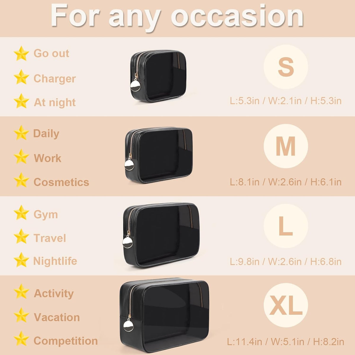 4PCS Clear Makeup Bag Set, Waterproof TPU Purse Organizer Pouches, TSA Approved Toiletry Bag, Diaper Bag Organizer Pouch, Travel Organizer Bags for Women and Kids
