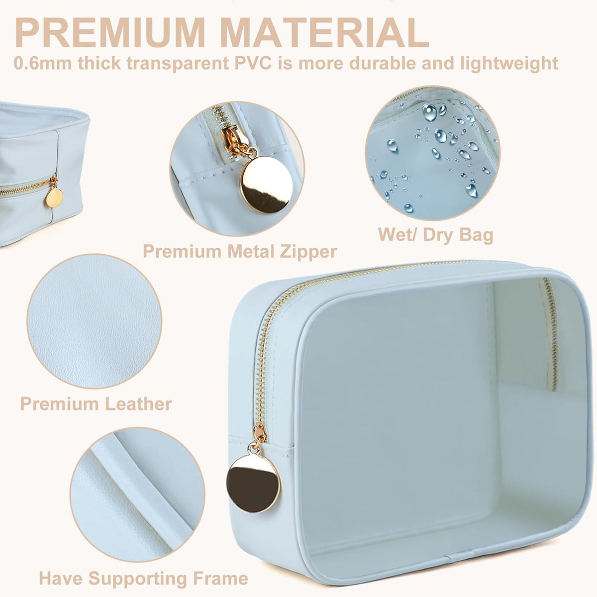 4PCS Clear Makeup Bag Set, Waterproof TPU Purse Organizer Pouches, TSA Approved Toiletry Bag, Diaper Bag Organizer Pouch, Travel Organizer Bags for Women and Kids