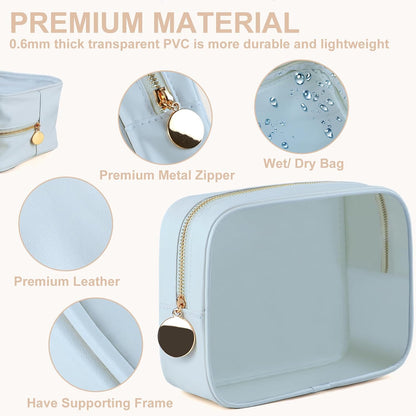 4PCS Clear Makeup Bag Set, Waterproof TPU Purse Organizer Pouches, TSA Approved Toiletry Bag, Diaper Bag Organizer Pouch, Travel Organizer Bags for Women and Kids