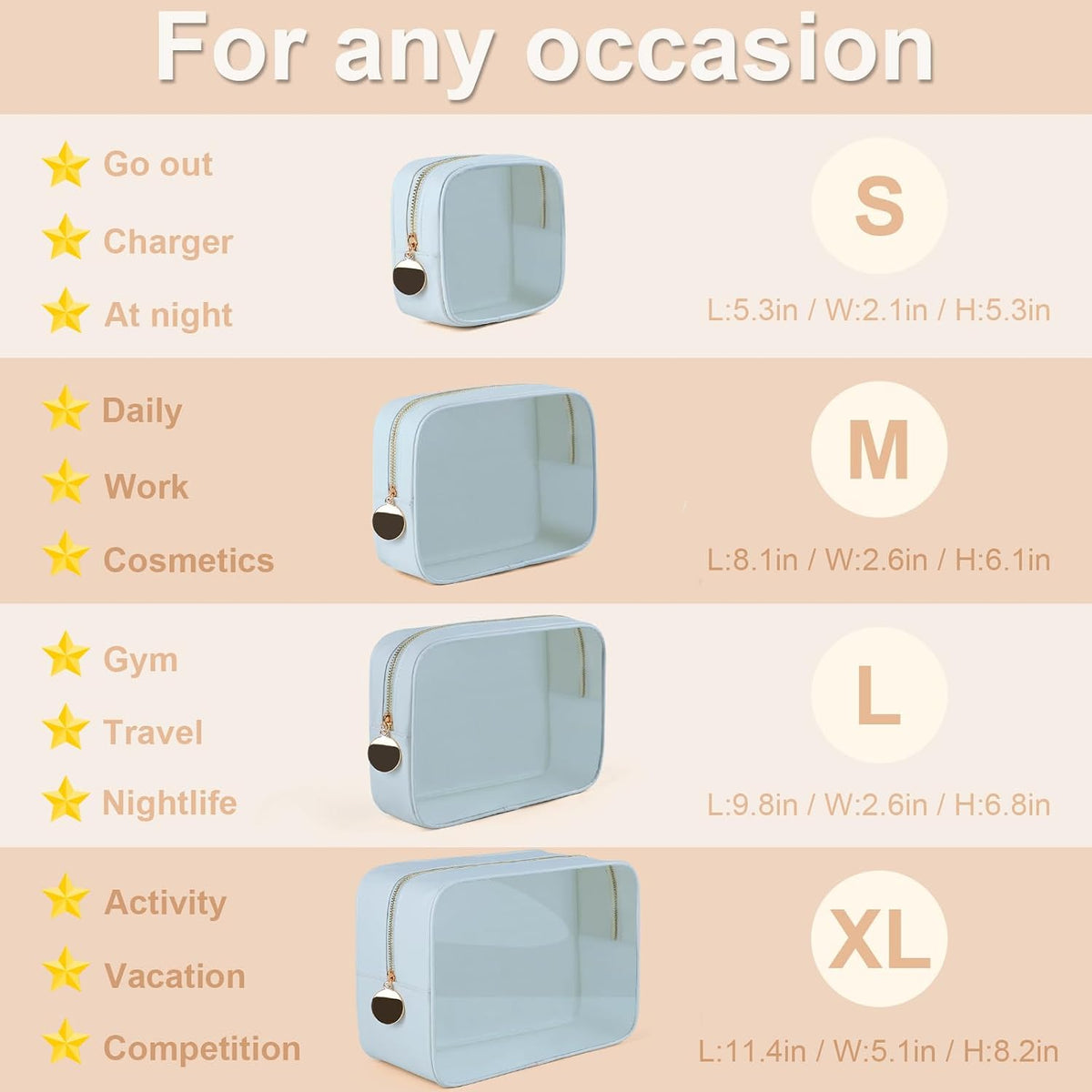 4PCS Clear Makeup Bag Set, Waterproof TPU Purse Organizer Pouches, TSA Approved Toiletry Bag, Diaper Bag Organizer Pouch, Travel Organizer Bags for Women and Kids