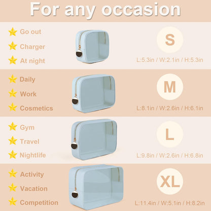 4PCS Clear Makeup Bag Set, Waterproof TPU Purse Organizer Pouches, TSA Approved Toiletry Bag, Diaper Bag Organizer Pouch, Travel Organizer Bags for Women and Kids