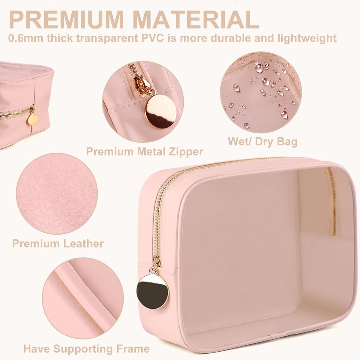 4PCS Clear Makeup Bag Set, Waterproof TPU Purse Organizer Pouches, TSA Approved Toiletry Bag, Diaper Bag Organizer Pouch, Travel Organizer Bags for Women and Kids