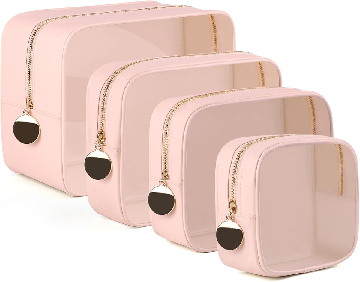 4PCS Clear Makeup Bag Set, Waterproof TPU Purse Organizer Pouches, TSA Approved Toiletry Bag, Diaper Bag Organizer Pouch, Travel Organizer Bags for Women and Kids