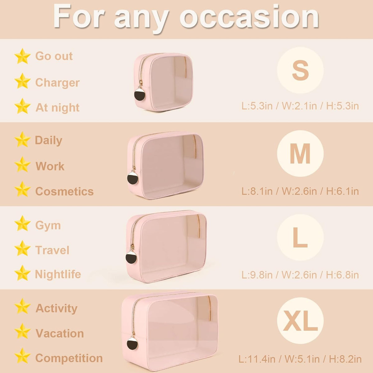 4PCS Clear Makeup Bag Set, Waterproof TPU Purse Organizer Pouches, TSA Approved Toiletry Bag, Diaper Bag Organizer Pouch, Travel Organizer Bags for Women and Kids