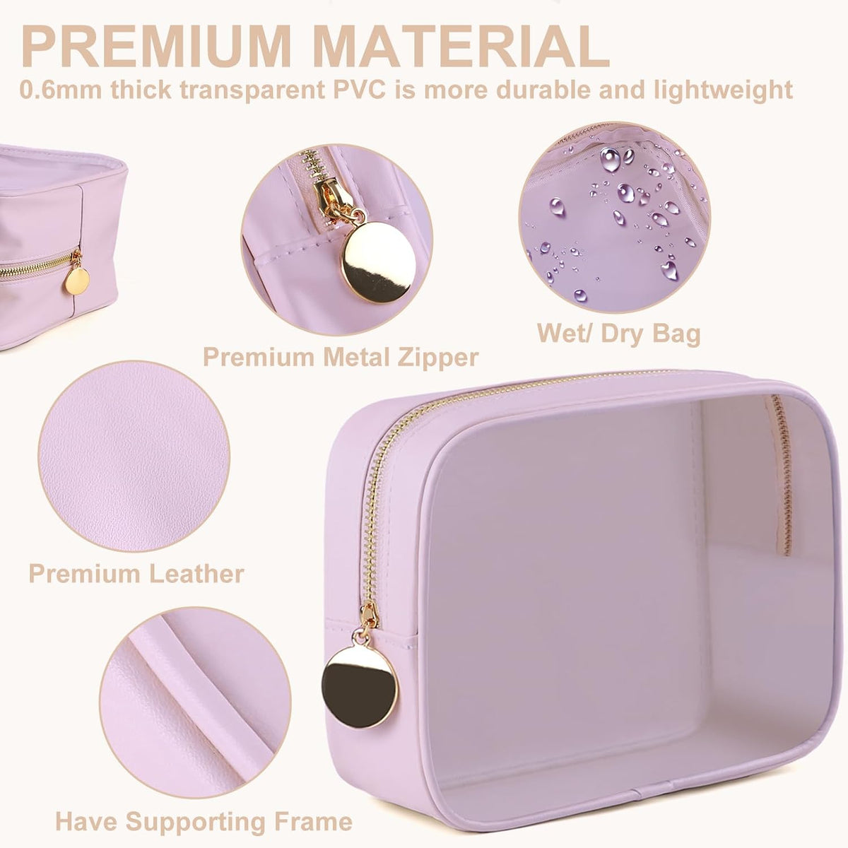 4PCS Clear Makeup Bag Set, Waterproof TPU Purse Organizer Pouches, TSA Approved Toiletry Bag, Diaper Bag Organizer Pouch, Travel Organizer Bags for Women and Kids