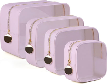 4PCS Clear Makeup Bag Set, Waterproof TPU Purse Organizer Pouches, TSA Approved Toiletry Bag, Diaper Bag Organizer Pouch, Travel Organizer Bags for Women and Kids