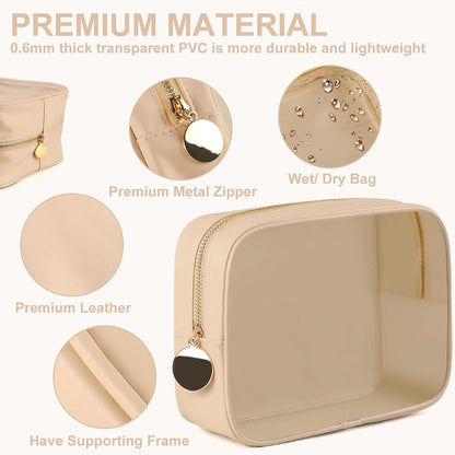 4PCS Clear Makeup Bag Set, Waterproof TPU Purse Organizer Pouches, TSA Approved Toiletry Bag, Diaper Bag Organizer Pouch, Travel Organizer Bags for Women and Kids