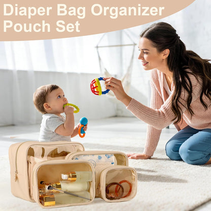 4PCS Clear Makeup Bag Set, Waterproof TPU Purse Organizer Pouches, TSA Approved Toiletry Bag, Diaper Bag Organizer Pouch, Travel Organizer Bags for Women and Kids