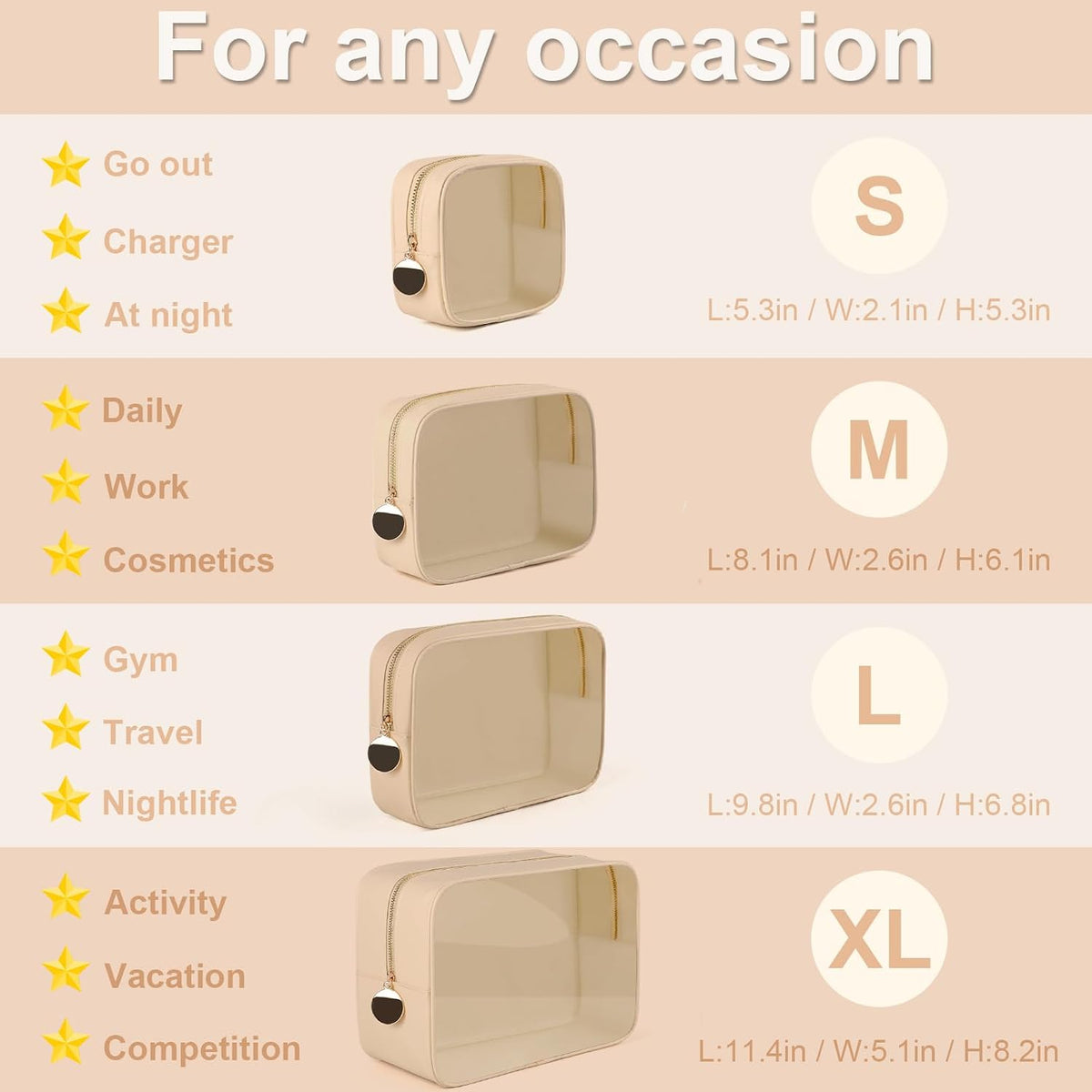 4PCS Clear Makeup Bag Set, Waterproof TPU Purse Organizer Pouches, TSA Approved Toiletry Bag, Diaper Bag Organizer Pouch, Travel Organizer Bags for Women and Kids