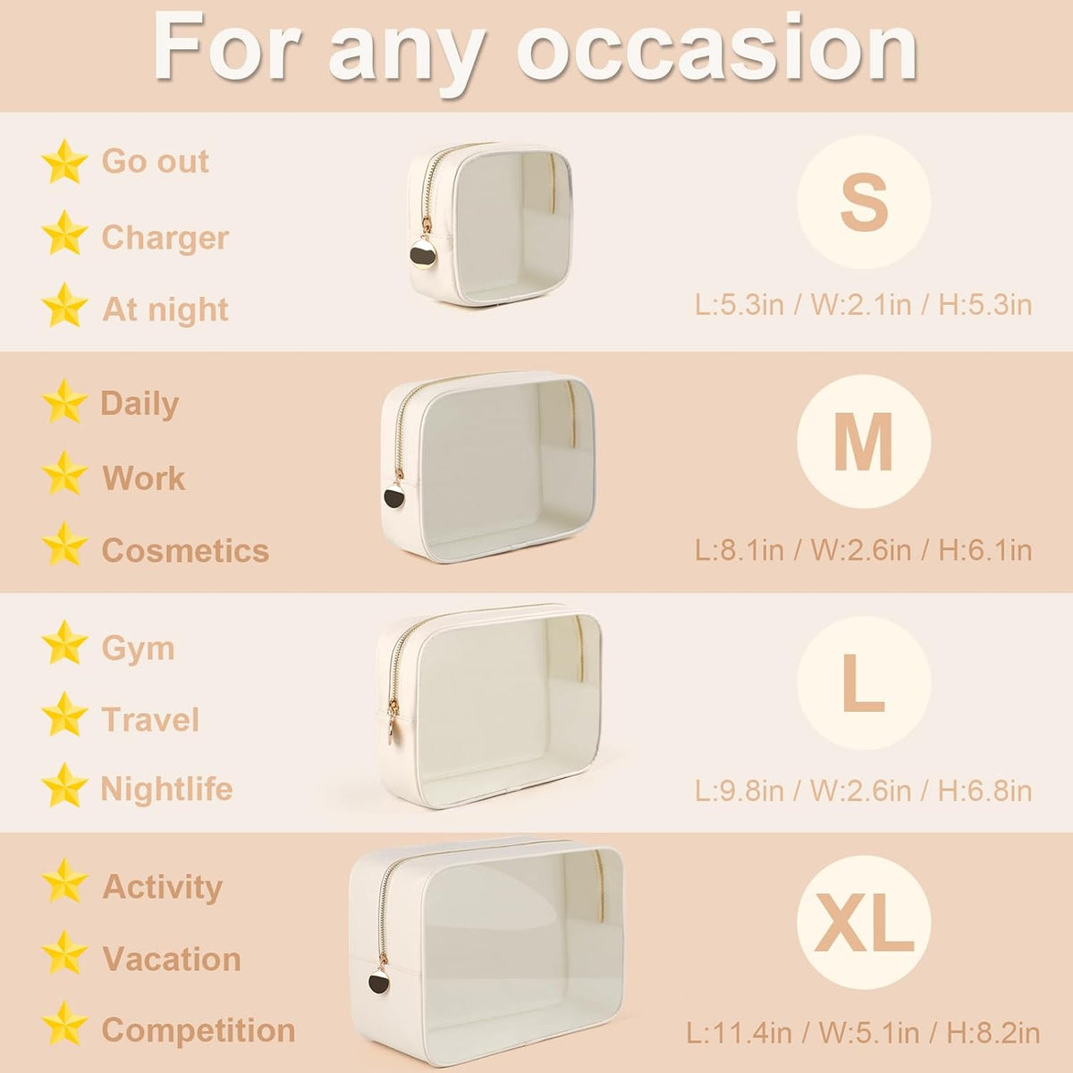4PCS Clear Makeup Bag Set, Waterproof TPU Purse Organizer Pouches, TSA Approved Toiletry Bag, Diaper Bag Organizer Pouch, Travel Organizer Bags for Women and Kids