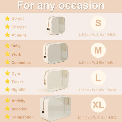 4PCS Clear Makeup Bag Set, Waterproof TPU Purse Organizer Pouches, TSA Approved Toiletry Bag, Diaper Bag Organizer Pouch, Travel Organizer Bags for Women and Kids