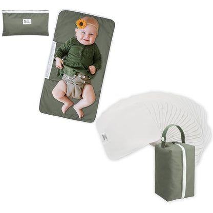 Portable Baby Diaper Changing Pad Mat + Reusable Baby Wipes 100% Cotton Washcloths Soft Absorbent