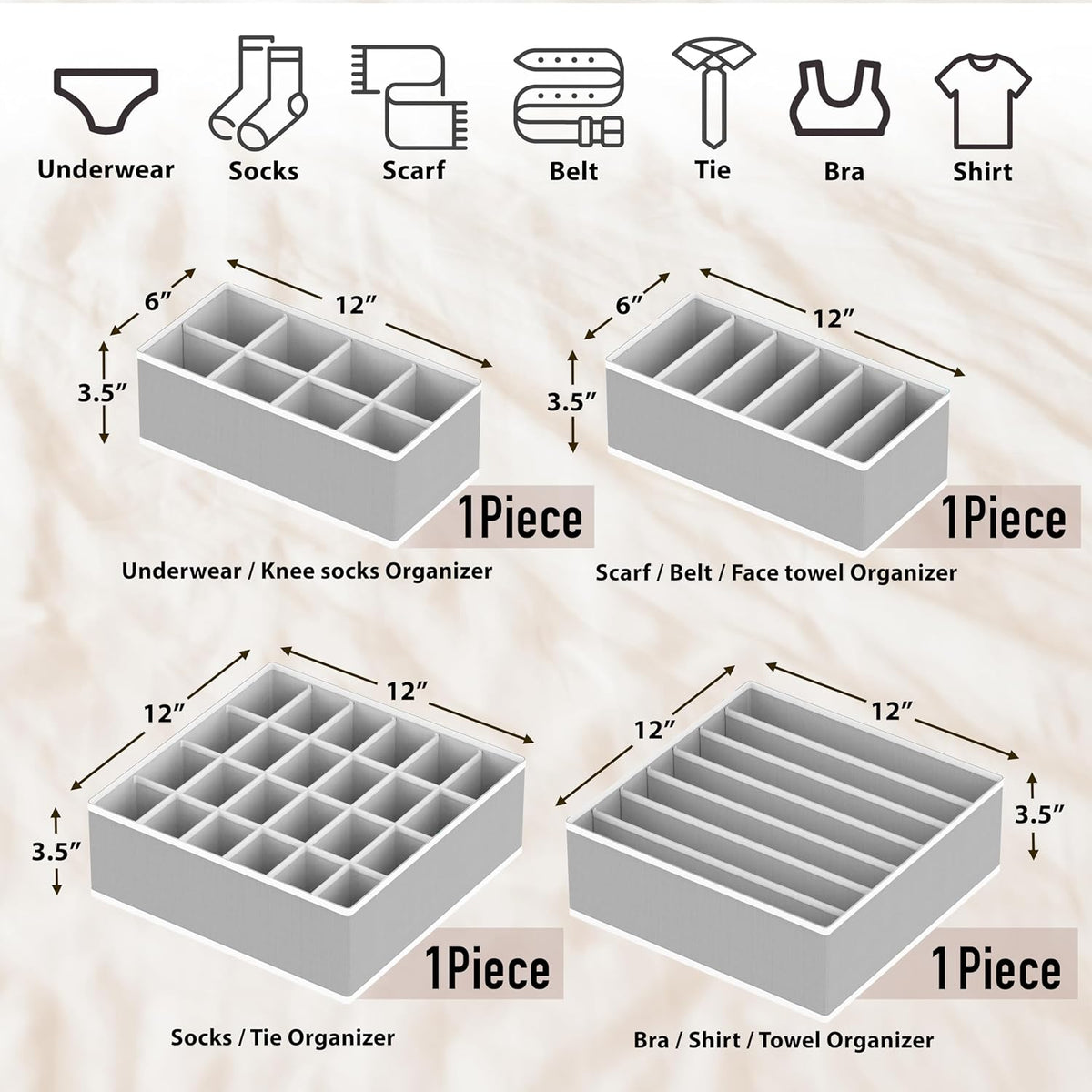 Closet Underwear Organizer Drawer Divider Assorted 7 pcs